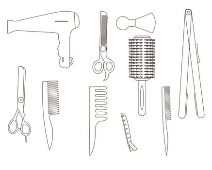 Set for heardresser, flat vector