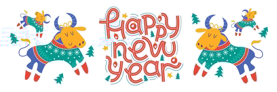 Happy new year. Vector greeting card, banner on white background.