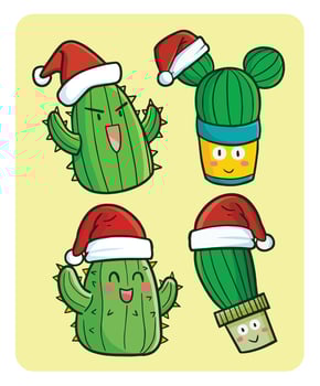 Funny and cute cactus character wearing Santa's hat for christmas vector