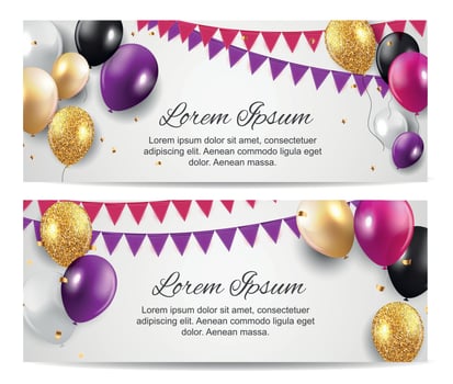 Color glossy balloons birthday party card background. vector illustration