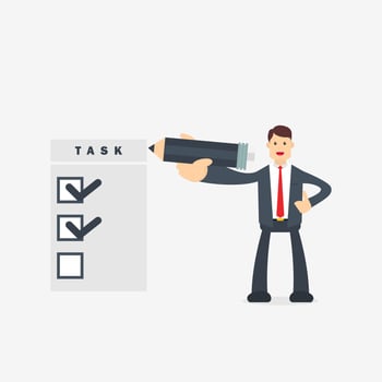 Businessman holds a pencil and Marks the Task vector