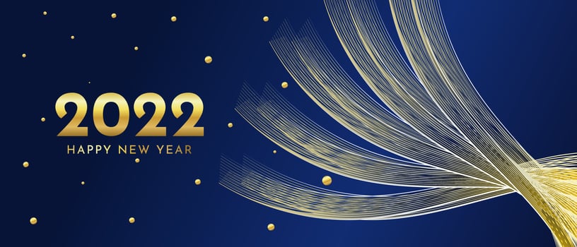 Luxurious 2022 new year background with golden waves and sparkling particles. It is suitable for banner, poster, advertising, etc. vector