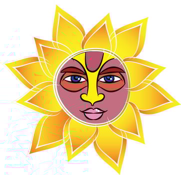 God Surya or sun in Indian folk art Pinguli style. for textile printing, logo, wallpaper vector