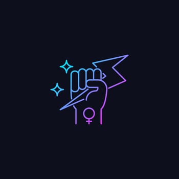 Woman power gradient vector icon for dark theme. Female energy. Enhance inner strength. Leadership in movement. Thin line color symbol. Modern style pictogram. Vector isolated outline drawing