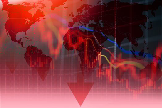 recession economy stock crash red market trade war economic world financial business and stock crisis and markets down because of pandemic coronavirus COVID-2019 or relationship usa china photo