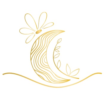 Golden moon with flower and leafy twig vector