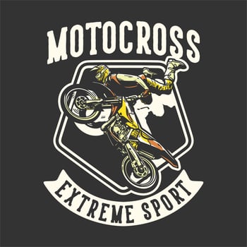 logo design motocross extreme sport with man riding motocross vintage illustration vector