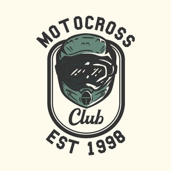 logo design motocross club est 1998 with motocross helmet vintage illustration vector