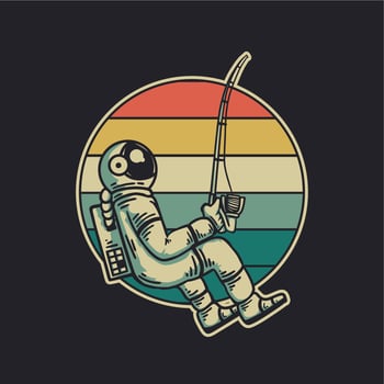 vintage design astronaut fishing retro vintage illustration vector