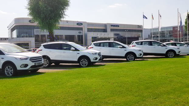 Ukraine, Kiev - August 18, 2019. Ford, a car sales center. Car dealership of new cars photo