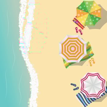 Summer Time Background. Sunny Beach in Flat Design Style Vector Illustration