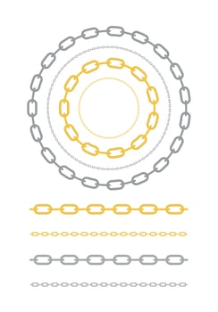 Set of Chain of gold, silver and steel color. Vector Illustration