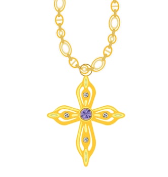 Gold Chain with Cross with Diamond. Vector Illustration.