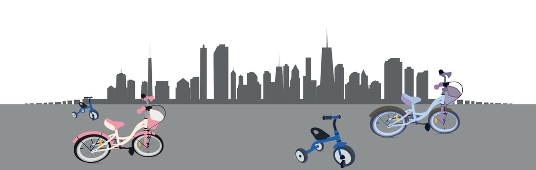 Riding a Bike in the City. Vector Illustration.