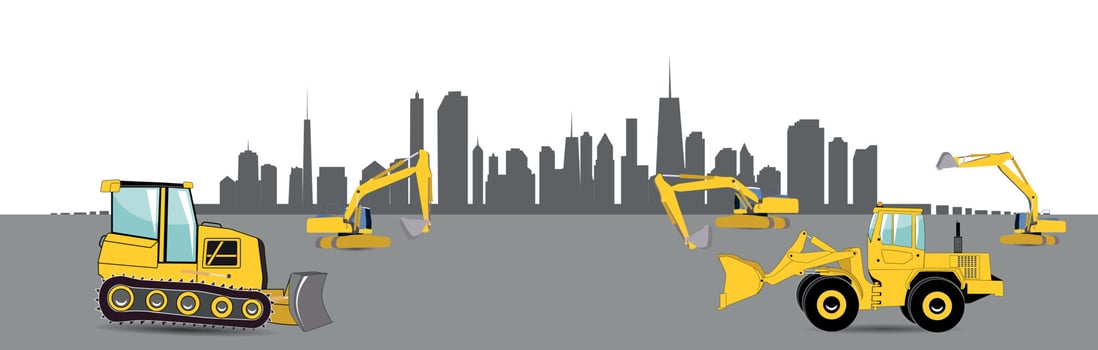 Construction Machinery in the City. Vector Illustration.