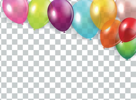 Glossy Happy Birthday Concept with Balloons isolated on transparent background. Vector Illustration