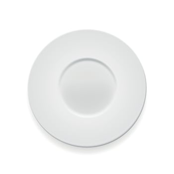 Empty white round plate on whte background for your design. Vector Illustration