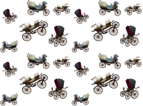 Old Wagon for the Horses. Seamless pattern. Isolated on White Background. vector