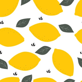 Seamless pattern Yellow lemon fruit background with green leaves Used for textiles, publications, wallpapers Vector illustration