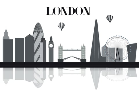 UK, Silhouette London city background. Vector Illustration.