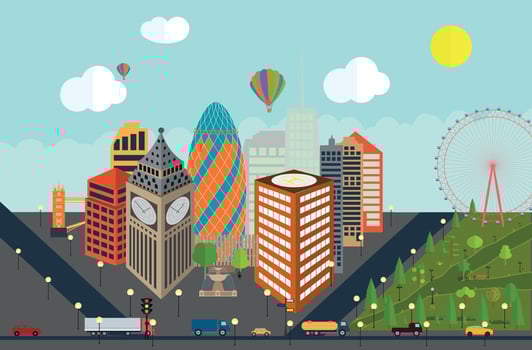 UK, Silhouette London city background. Vector Illustration.