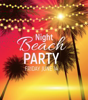 Summer Night Beach Party Poster. Tropical Natural Background  with Palm. Vector Illustration