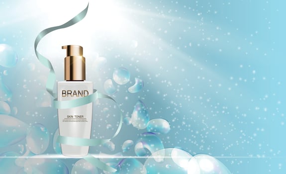 Skin Toner Bottle Tube Template for Ads or Magazine Background. 3D Realistic Vector Iillustration