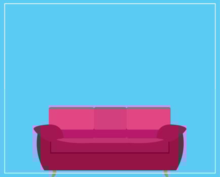Pink Sofa Icon on Blue Background. Vector Illustration.