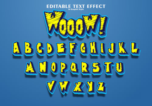 Wow text Effect Editable in Graphic style text effect scribble yellow and blue vector