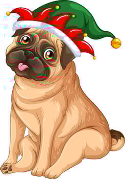 French bulldog wearing Christmas hat vector