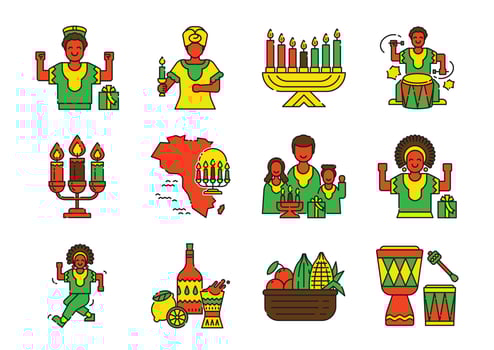 Kwanzaa icon set with candles vector