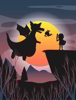 Halloween night background with dragon flying silhouette vector
