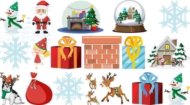 Set of isolated objects of christmas theme vector