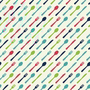Abstract Seamless Pattern with tableware forks spoons and knives. Vector Illustration