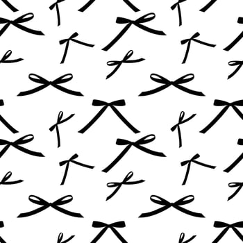 Black Glossy Ribbon Bow. Seamless pattern. Vector Illustration