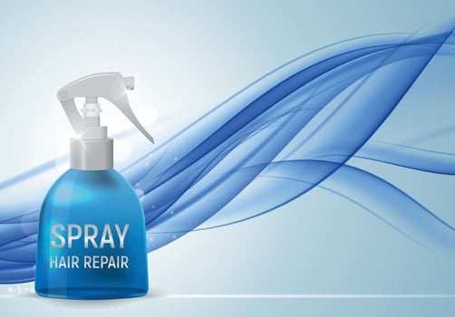 Design Hair Repair Spray Cosmetics Product  Template for Ads or Magazine Background. 3D Realistic Vector Iillustration