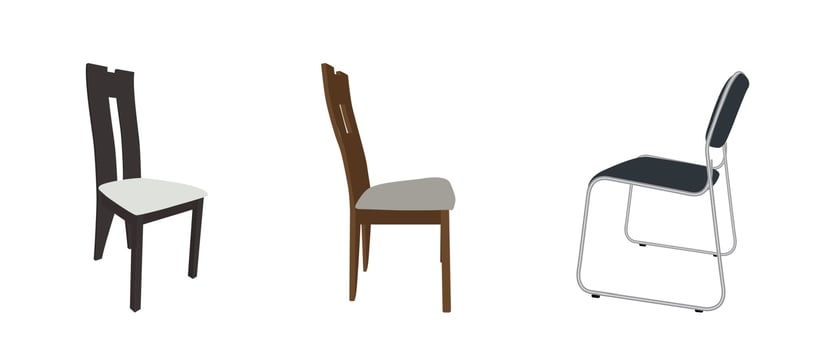 Set of modern and antique furniture comfortable chairs and bar stool. Vector Illustration.