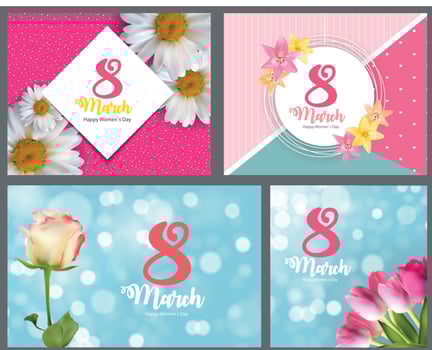 Poster International Happy Women's Day 8 March Floral Greeting card COllection Set Vector Illustration