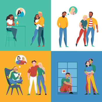 Lonely And Together Concept Icons Set vector