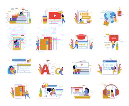 Language School 4x4 Flat Icons vector