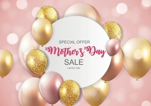 Happy Mother Day Cute Sale Background with Flowers. Vector Illustration