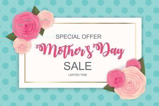 Happy Mothers Day Cute Sale Background with Flowers. Vector Illustration