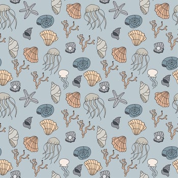 Seamless pattern with seashells. Vector illustration