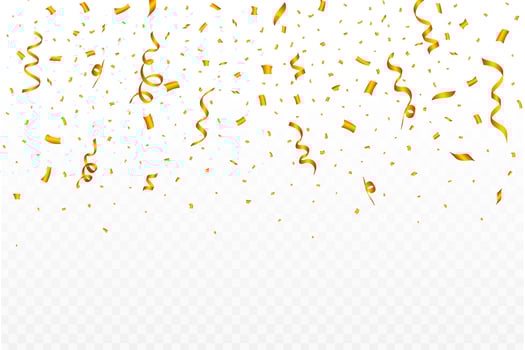 Confetti vector for the festival background. Golden party element ribbon and confetti falling. multicolor confetti isolated on transparent background. Carnival elements. Birthday celebration.