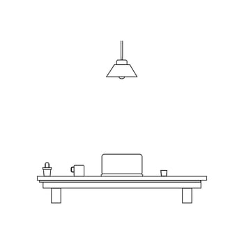 laptop sketch on table with cup of hot coffee and two ornamental plants for coloring book vector