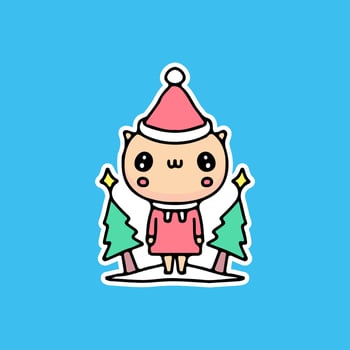 lovely cat celebrate Christmas. cartoon for sticker. vector