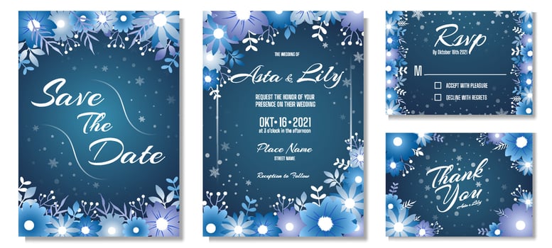 Winter Wedding Invitation Set Collection vector
