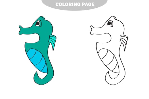 Simple coloring page. Coloring Black and white linear sketch sea horse vector
