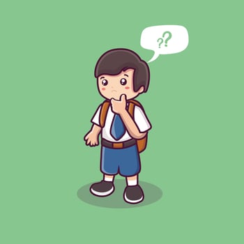 a male student who is thinking. a cute student vector. back to school background. confused expression vector