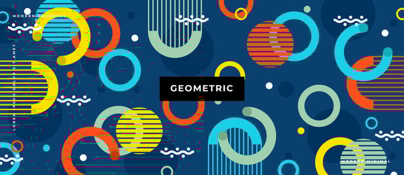 Colorful geometric memphis style circle moving design background. vector